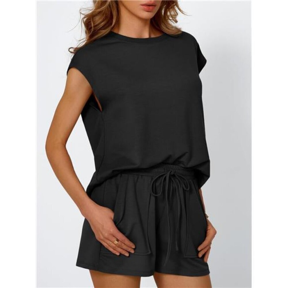 Round Neck Cap Sleeve Top and Shorts Set - Picture 16 of 16